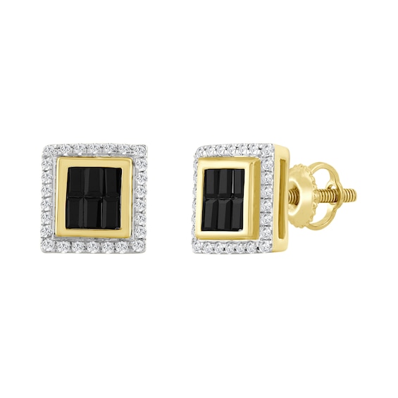 3/4 CT. T.w. Square-Shaped Black and White Multi-Diamond Frame Stud Earrings in 10K Gold