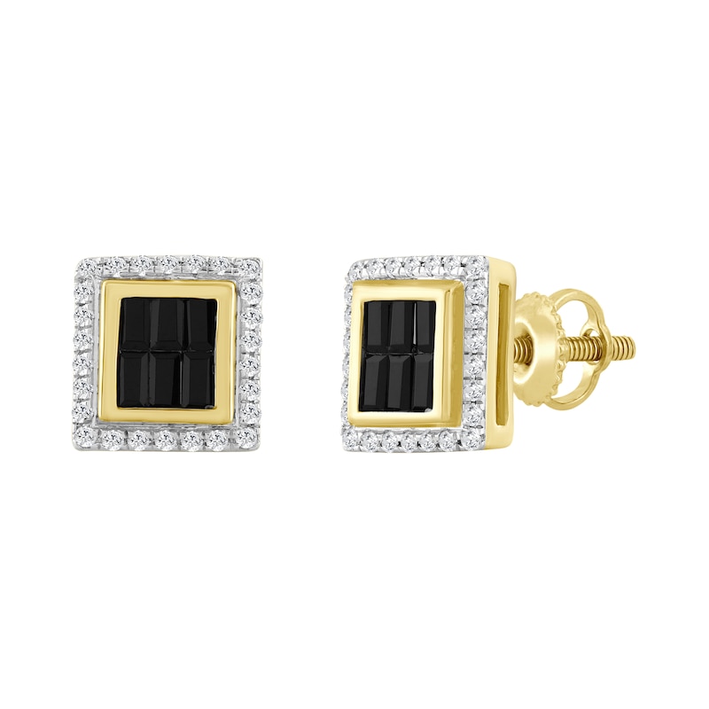 Main Image 1 of 3/4 CT. T.W. Square-Shaped Black and White Multi-Diamond Frame Stud Earrings in 10K Gold