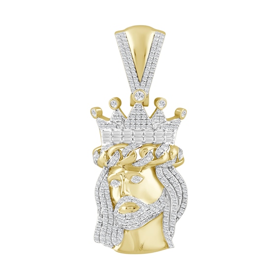 3/4 CT. T.w. Baguette and Round Diamond Face of Jesus Necklace Charm in 10K Gold