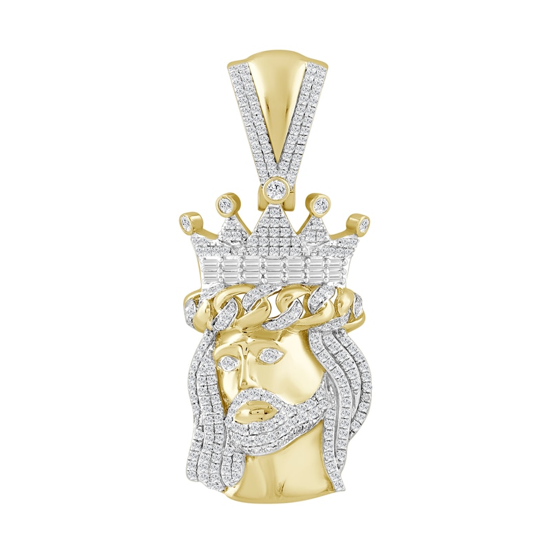 Main Image 1 of 3/4 CT. T.W. Baguette and Round Diamond Face of Jesus Necklace Charm in 10K Gold