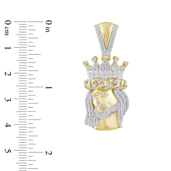 3/4 CT. T.w. Baguette and Round Diamond Face of Jesus Necklace Charm in 10K Gold