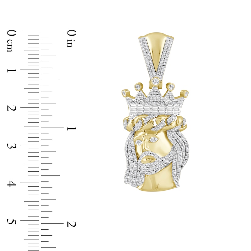 Main Image 2 of 3/4 CT. T.W. Baguette and Round Diamond Face of Jesus Necklace Charm in 10K Gold