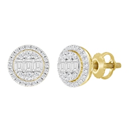 1-1/4 CT. T.W. Emerald-Cut and Round Certified Lab-Grown Multi-Diamond Frame Stud Earrings in 10K Gold (F/SI2)