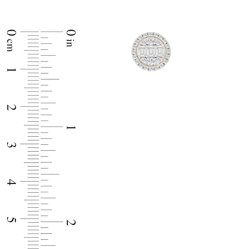 Main Image 2 of 1-1/4 CT. T.W. Emerald-Cut and Round Certified Lab-Created Multi-Diamond Frame Stud Earrings in 10K Gold (F/SI2)