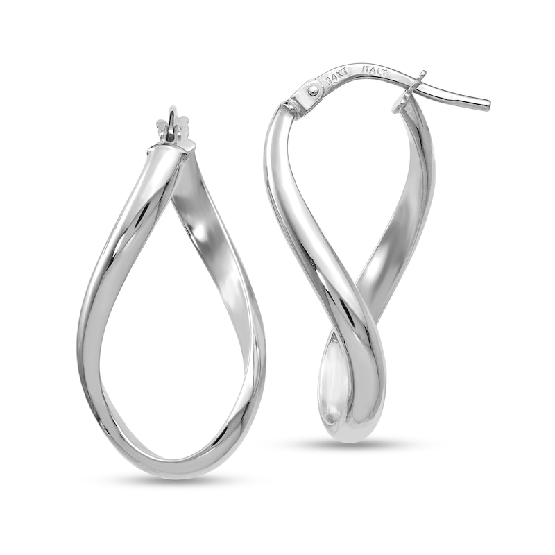 Main Image 1 of 24.0mm Twist Oval Hoop Earrings in Hollow 14K White Gold