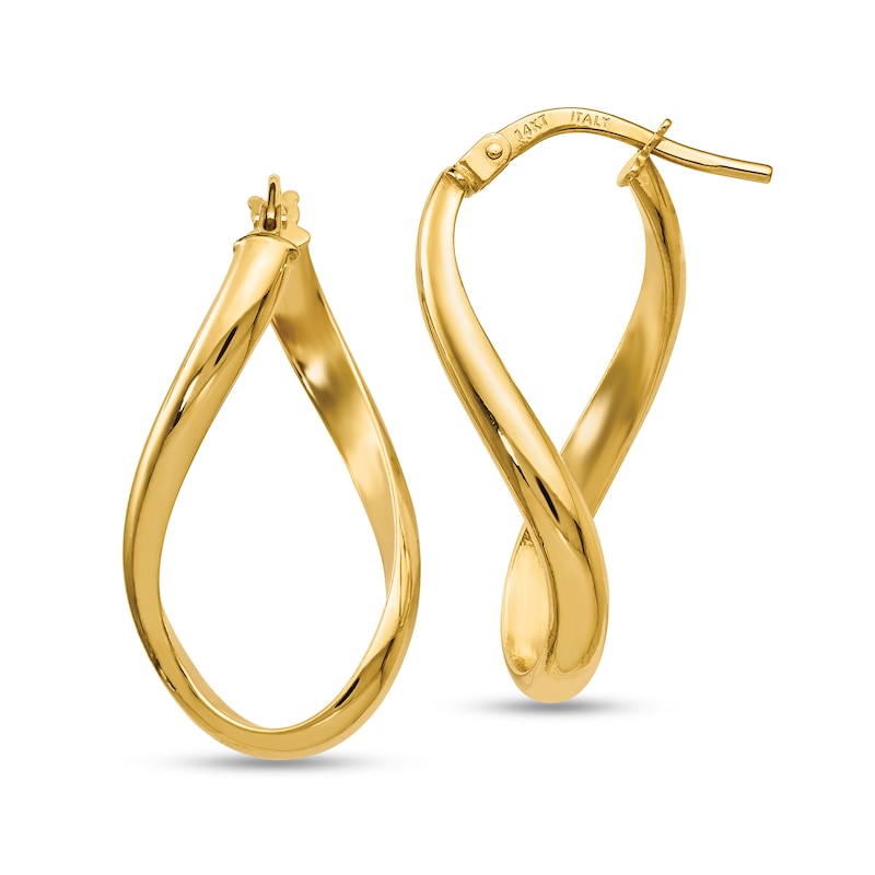 Main Image 1 of 24.0mm Twist Oval Hoop Earrings in Hollow 14K Gold