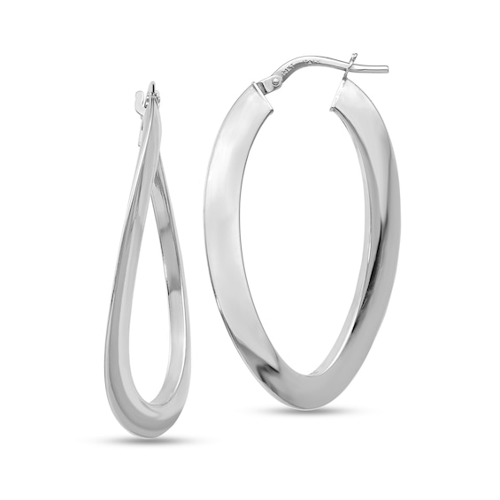 38.0mm Twist Oval Hoop Earrings in Hollow 14K White Gold