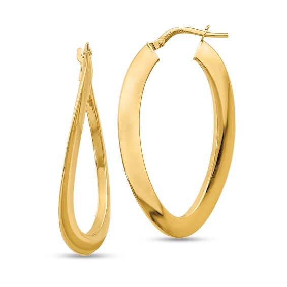 38.0mm Twist Oval Hoop Earrings in Hollow 14K Gold