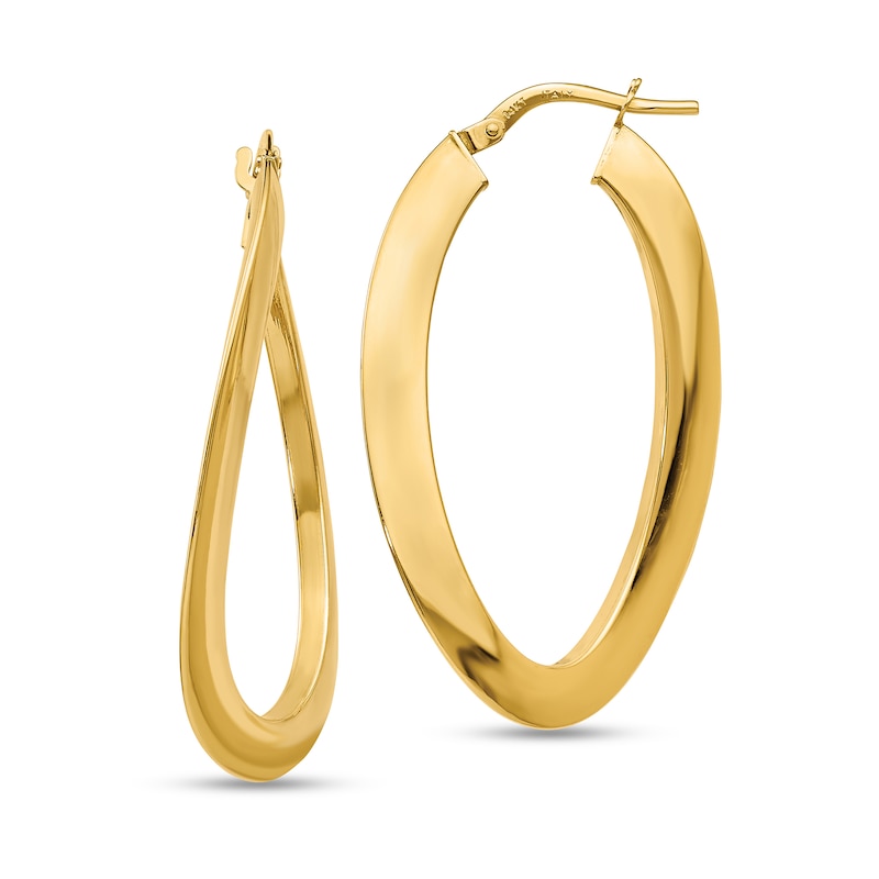 Main Image 1 of 38.0mm Twist Oval Hoop Earrings in Hollow 14K Gold