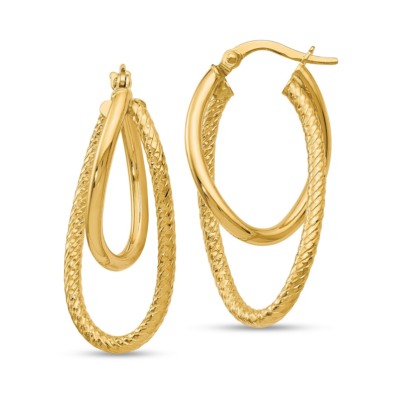 Main Image 1 of 28.0mm Textured Double Oval Hoop Earrings in Hollow 14K Gold