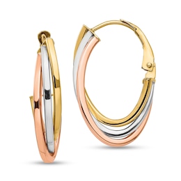 26.14mm Twist Oval Hoop Earrings in Hollow 14K Tri-Tone Gold