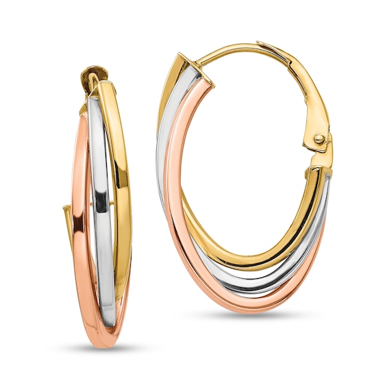 26.14mm Twist Oval Hoop Earrings in Hollow 14K Tri-Tone Gold