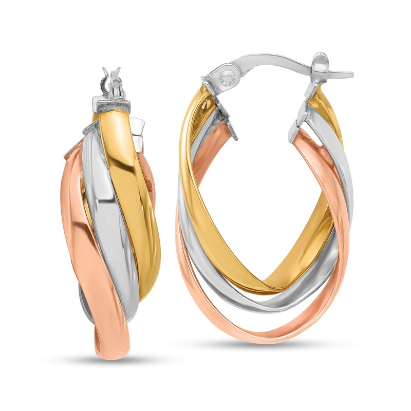 Main Image 1 of 27.25mm Triple Crossover Hoop Earrings in Hollow 14K Tri-Tone Gold