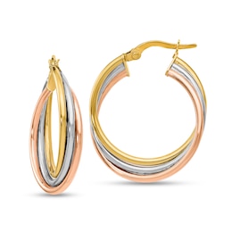 22.0mm Triple Twist Hoop Earrings in Hollow 14K Tri-Tone Gold
