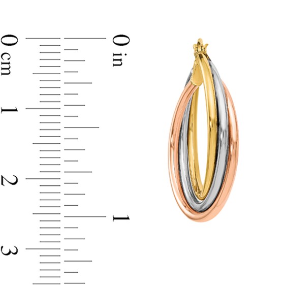 22.0mm Triple Twist Hoop Earrings in Hollow 14K Tri-Tone Gold