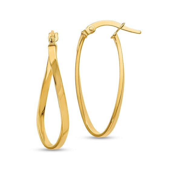 26.0mm Twist Oval Hoop Earrings in Hollow 14K Gold
