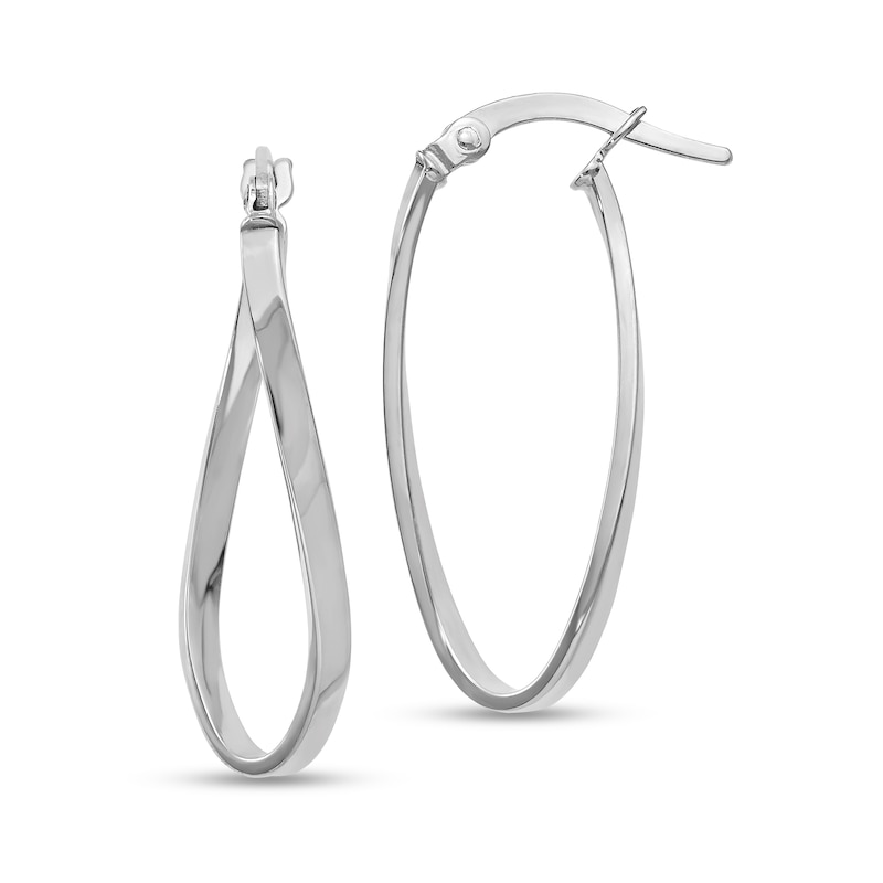 Main Image 1 of 26.0mm Twist Oval Hoop Earrings in Hollow 14K White Gold