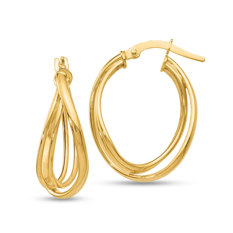 Main Image 1 of 21.0mm Double Oval Twist Hoop Earrings in Hollow 14K Gold