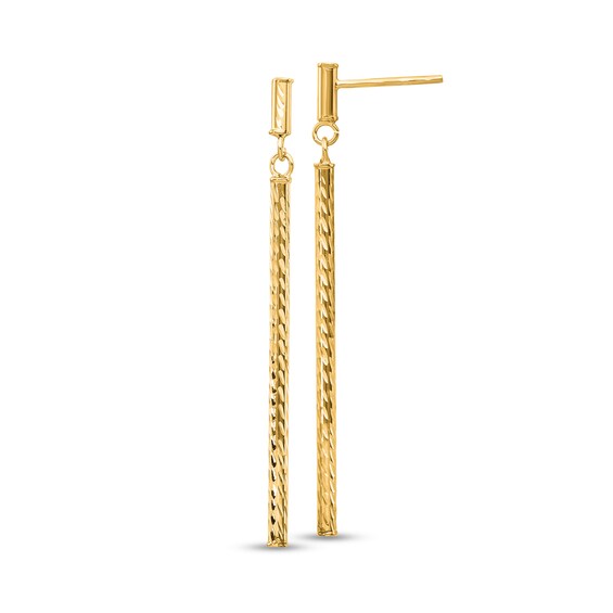 Diamond-Cut Linear Bar Drop Earrings in Hollow 14K Gold