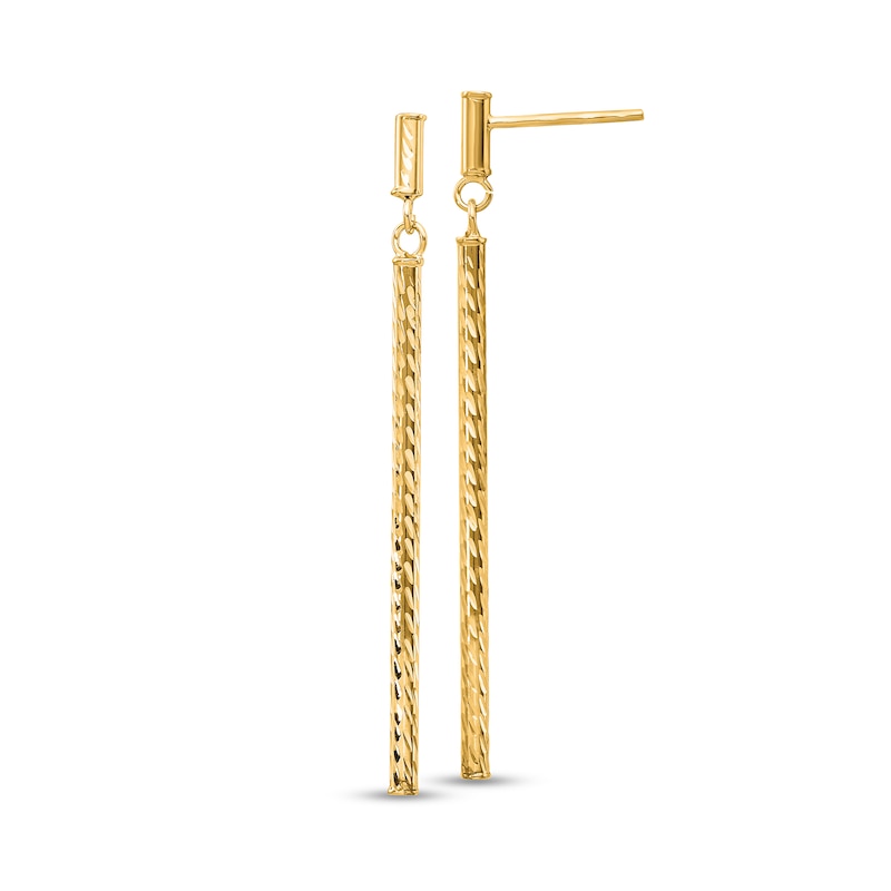 Main Image 1 of Diamond-Cut Linear Bar Drop Earrings in Hollow 14K Gold