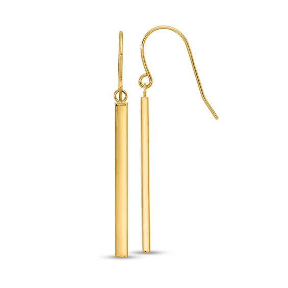 Linear Bar Drop Earrings in Hollow 14K Gold