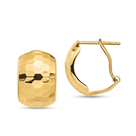 14.7mm Hammered Huggie Hoop Earrings in Hollow 14K Gold