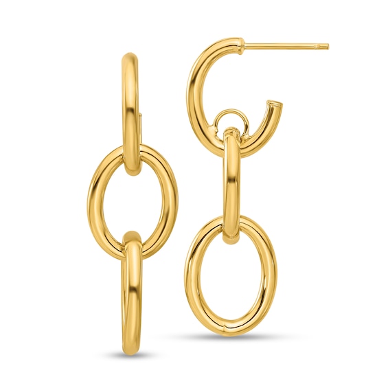 Double Chain Link Drop Earrings in Hollow 14K Gold