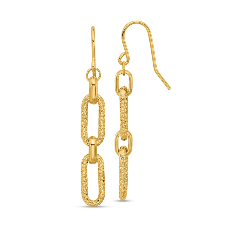Main Image 1 of Diamond-Cut Oval Chain Link Drop Earrings in Hollow 14K Gold