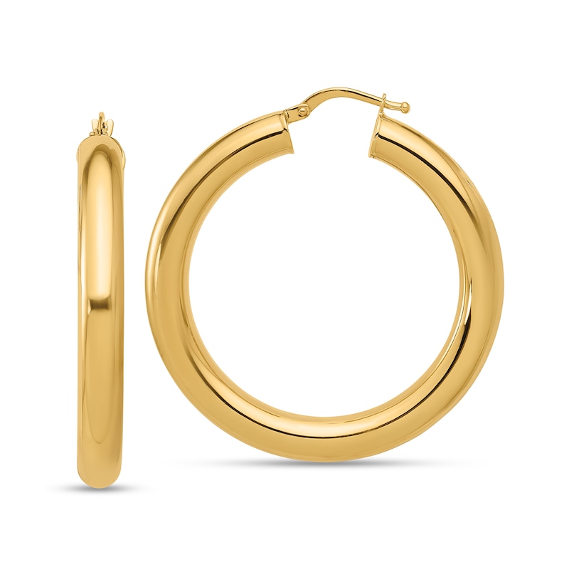 Main Image 1 of 40.5mm Tube Hoop Earrings in Hollow 14K Gold