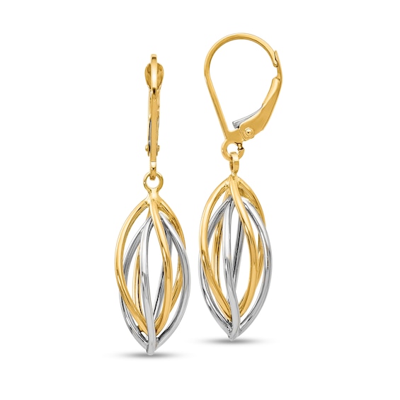 Intertwined Teardrop Dangle Earrings in Hollow 14K Two-Tone Gold