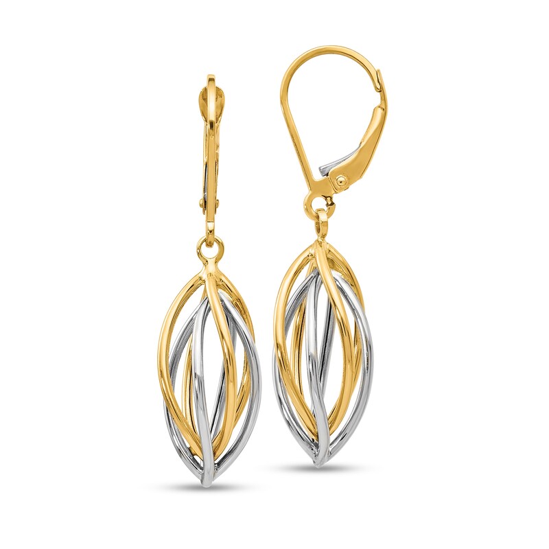 Main Image 1 of Intertwined Teardrop Dangle Earrings in Hollow 14K Two-Tone Gold
