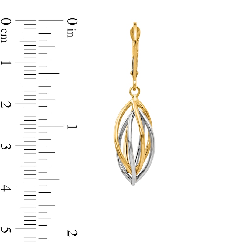 Main Image 2 of Intertwined Teardrop Dangle Earrings in Hollow 14K Two-Tone Gold