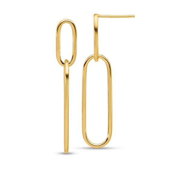 Paper Clip Drop Earrings in Hollow 14K Gold