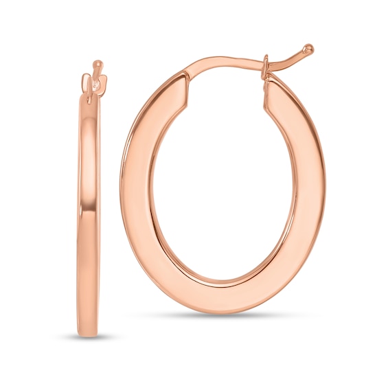 26.5mm Square Tube Oval Hoop Earrings in Solid 14K Rose Gold