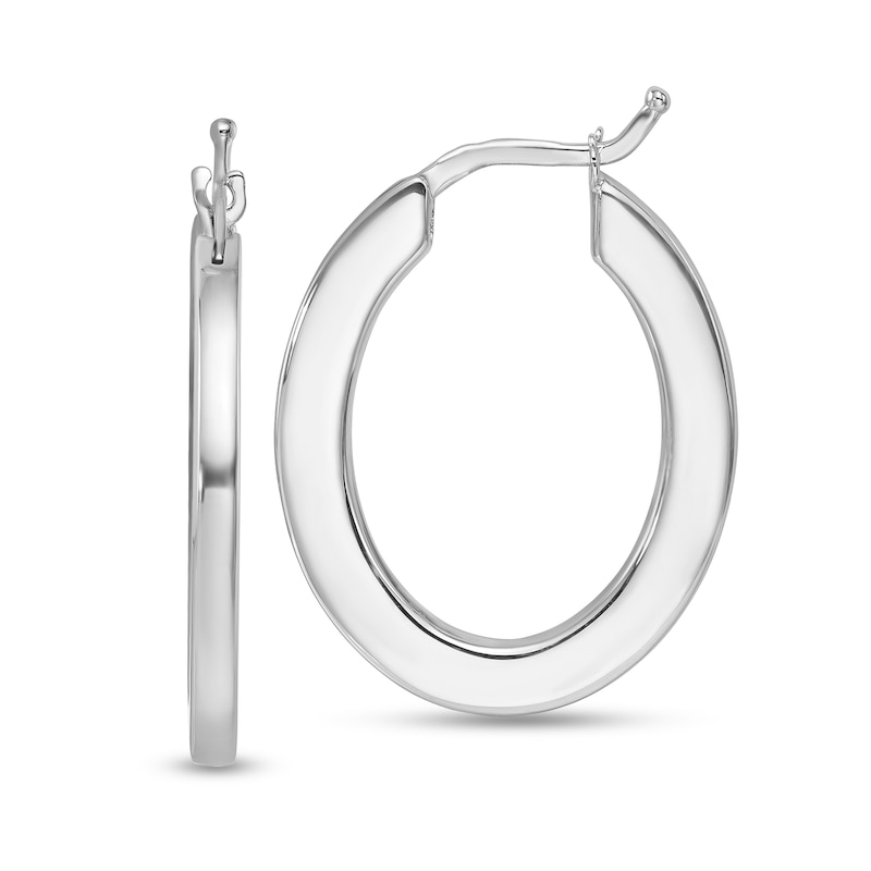 Main Image 1 of 26.5mm Square Tube Oval Hoop Earrings in Solid 14K White Gold