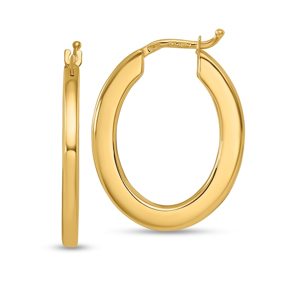 26.5mm Square Tube Oval Hoop Earrings in Solid 14K Gold