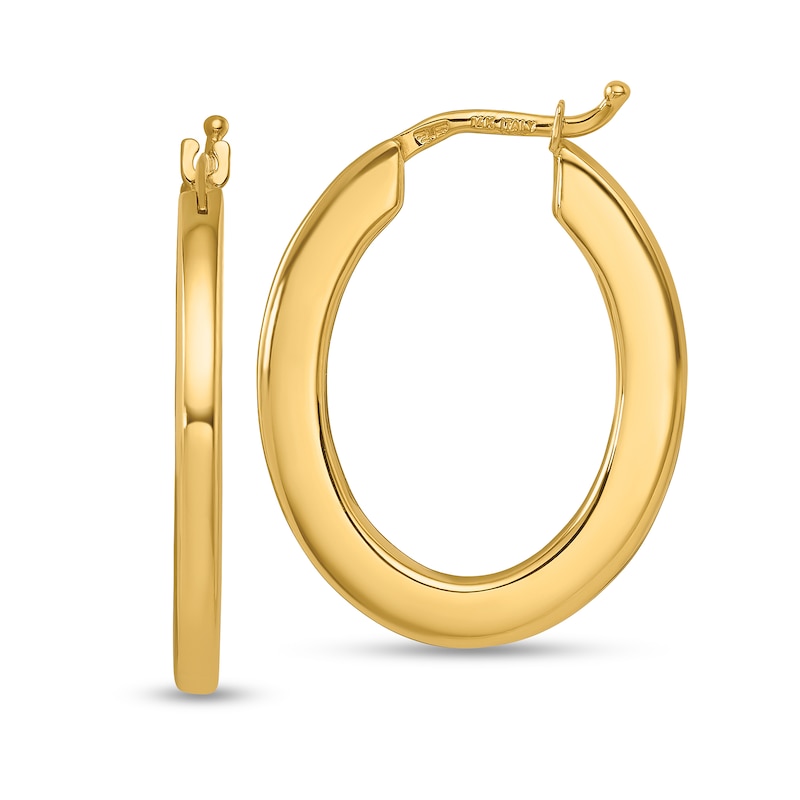 Main Image 1 of 26.5mm Square Tube Oval Hoop Earrings in Solid 14K Gold