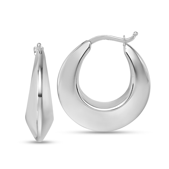 24.6mm Graduated Knife Edge Hoop Earrings in Hollow 14K White Gold