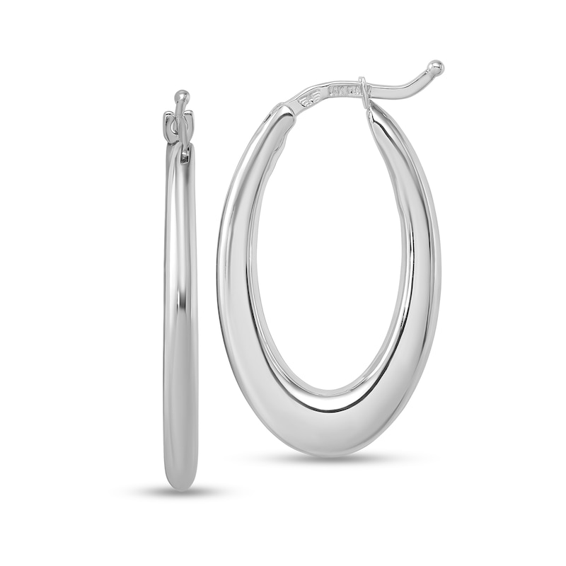 Main Image 1 of 27.0mm Graduated Oval Hoop Earrings in Hollow 14K White Gold