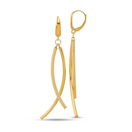 Textured and Polished Crossover Tube Drop Earrings in Hollow 14K Gold