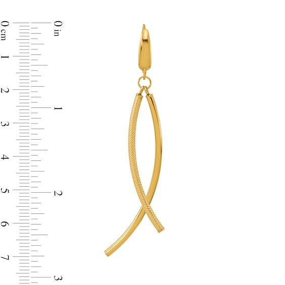 Textured and Polished Crossover Tube Drop Earrings in Hollow 14K Gold