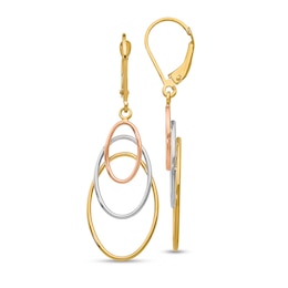 Graduated Triple Oval Dangle Drop Earrings in Hollow 14K Tri-Tone Gold