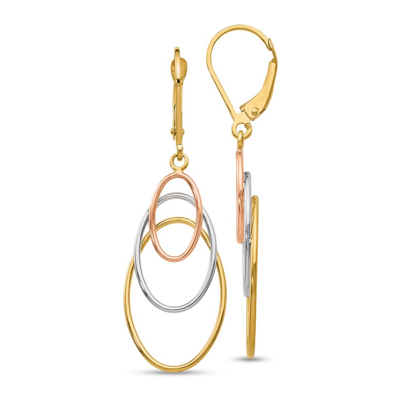 Main Image 1 of Graduated Triple Oval Dangle Drop Earrings in Hollow 14K Tri-Tone Gold