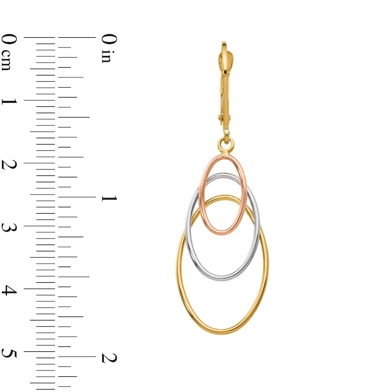 Main Image 2 of Graduated Triple Oval Dangle Drop Earrings in Hollow 14K Tri-Tone Gold