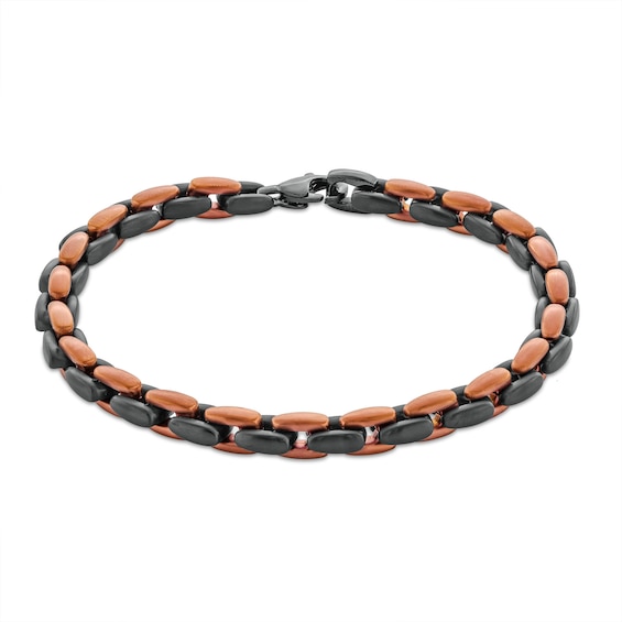 6.4mm H-Link Bracelet in Solid Stainless Steel with Black and Brown Ion Plate - 9.0"