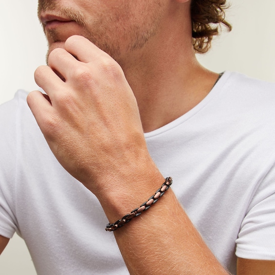 6.4mm H-Link Bracelet in Solid Stainless Steel with Black and Brown Ion Plate - 9.0"