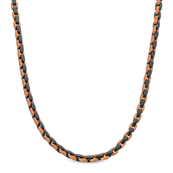 6.4mm H-Link Necklace in Solid Stainless Steel with Black and Brown Ion Plate - 24"
