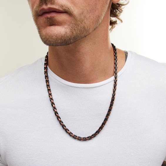 6.4mm H-Link Necklace in Solid Stainless Steel with Black and Brown Ion Plate - 24"