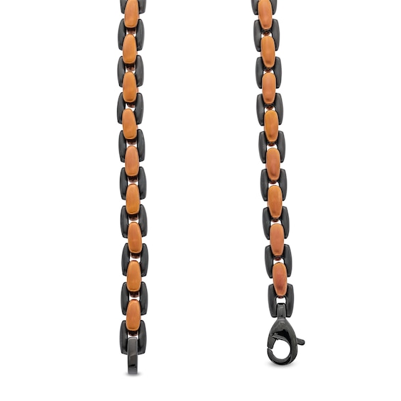 6.4mm H-Link Necklace in Solid Stainless Steel with Black and Brown Ion Plate - 24"