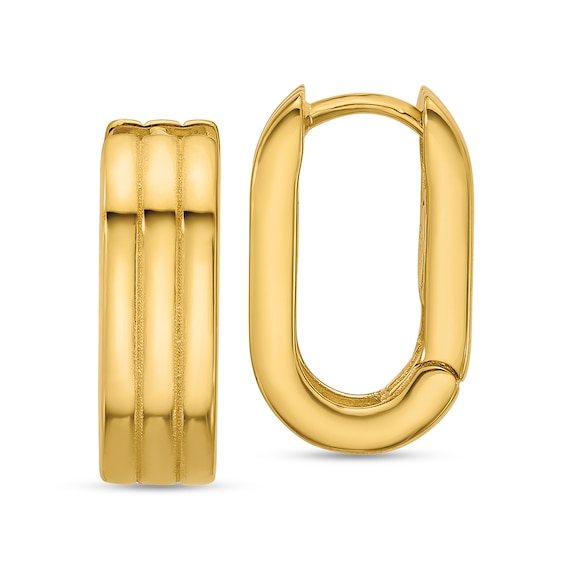 17.25mm Ribbed Oval Huggie Hoop Earrings in Solid 14K Gold